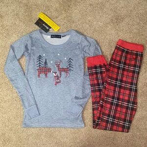 Christmas pajamas set girls size large deer bear shirt red plaid joggers pants